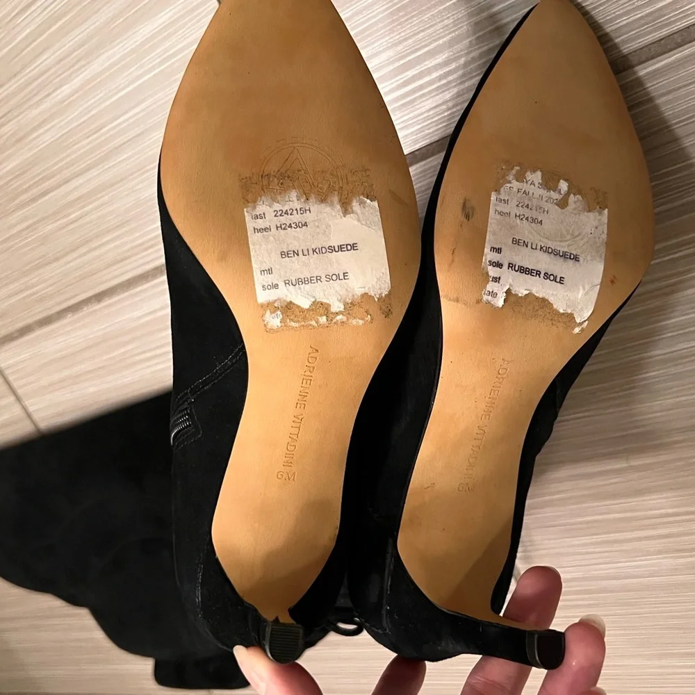 Adrienne Vittadini Over The Knee Black Suede Leather Boots 6 stiletto heel ties